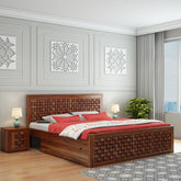 Olivia Solid Sheesham Wood Bed With Two Drawers (King Size, Natural Finish)